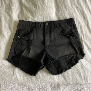 Distressed denim shorts